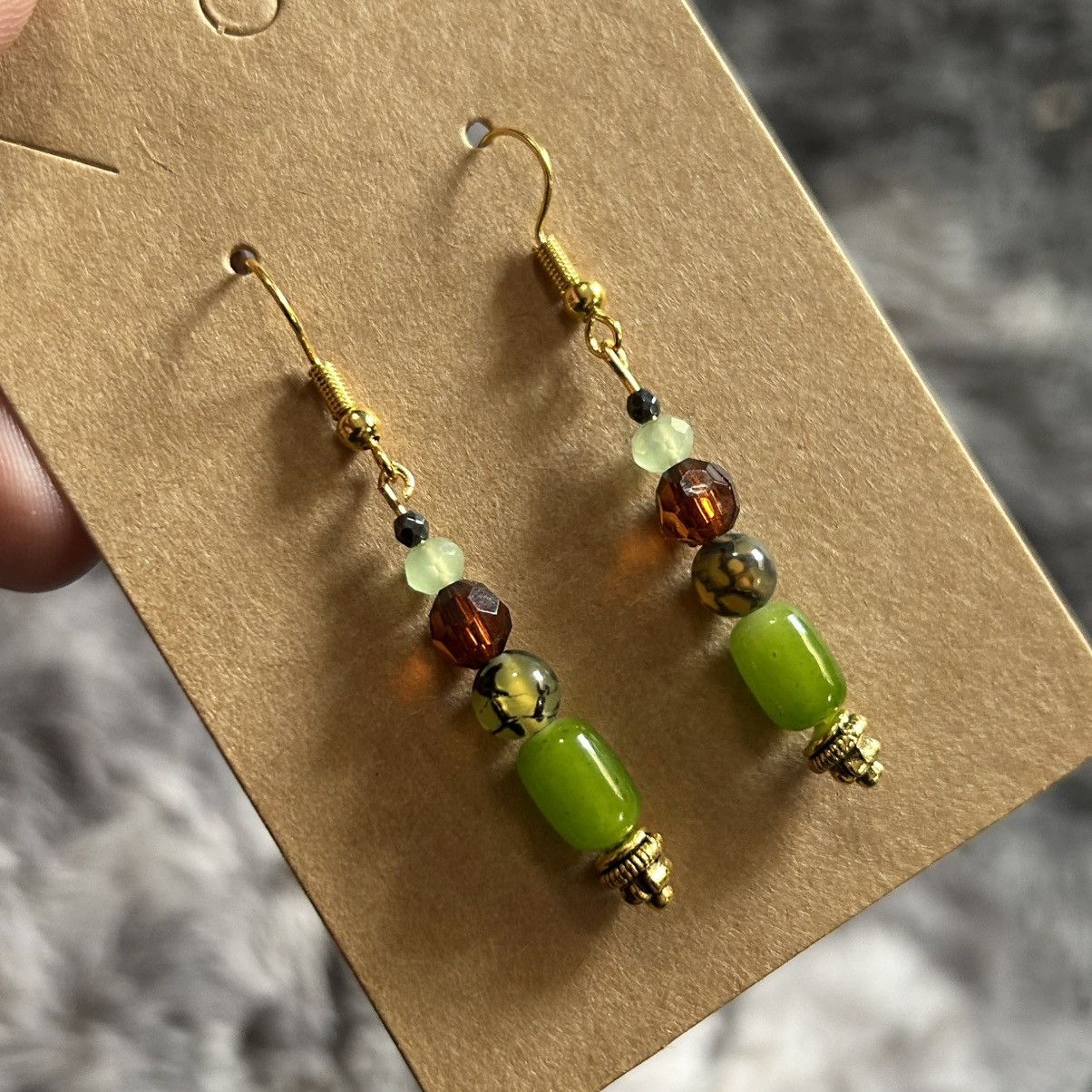 Handmade Handcrafted elegant genuine stone cat eye barrel earrings Size ONE SIZE - 1 Thumbnail