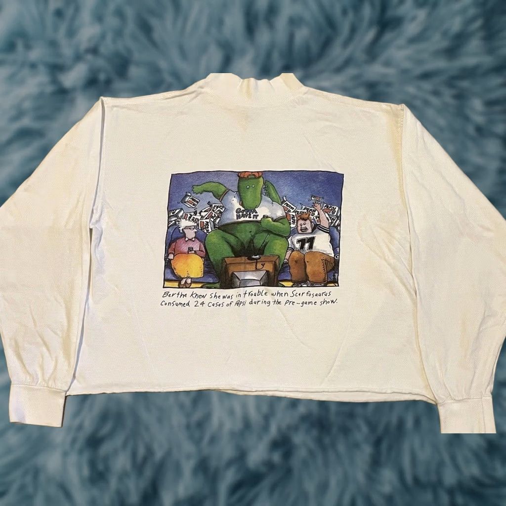 Vintage VINTAGE 90s Pepsi Dinosaur Faded Crop Shirt USA Funny Soda Cartoon Coca Cola Coke White Women Size ONE SIZE - 1 Thumbnail