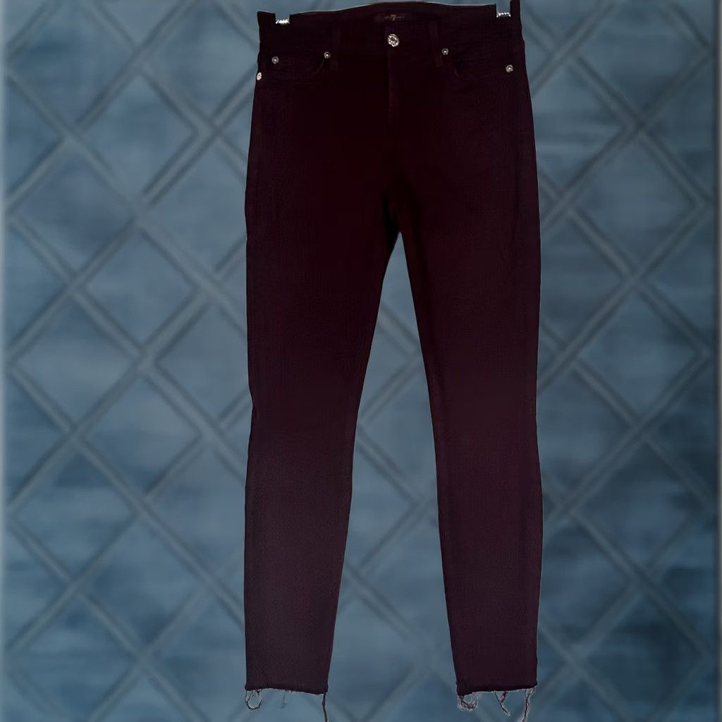7 For All Mankind 7 For All Mankind Jeans Womens Skinny 25 Burgundy Red Denim 27in Inseam Boho Punk Retro 5-Pocket Embroidered Logo Slim Fit Baggy (Adjust if needed) Size 42" / US 20 - 1 Thumbnail