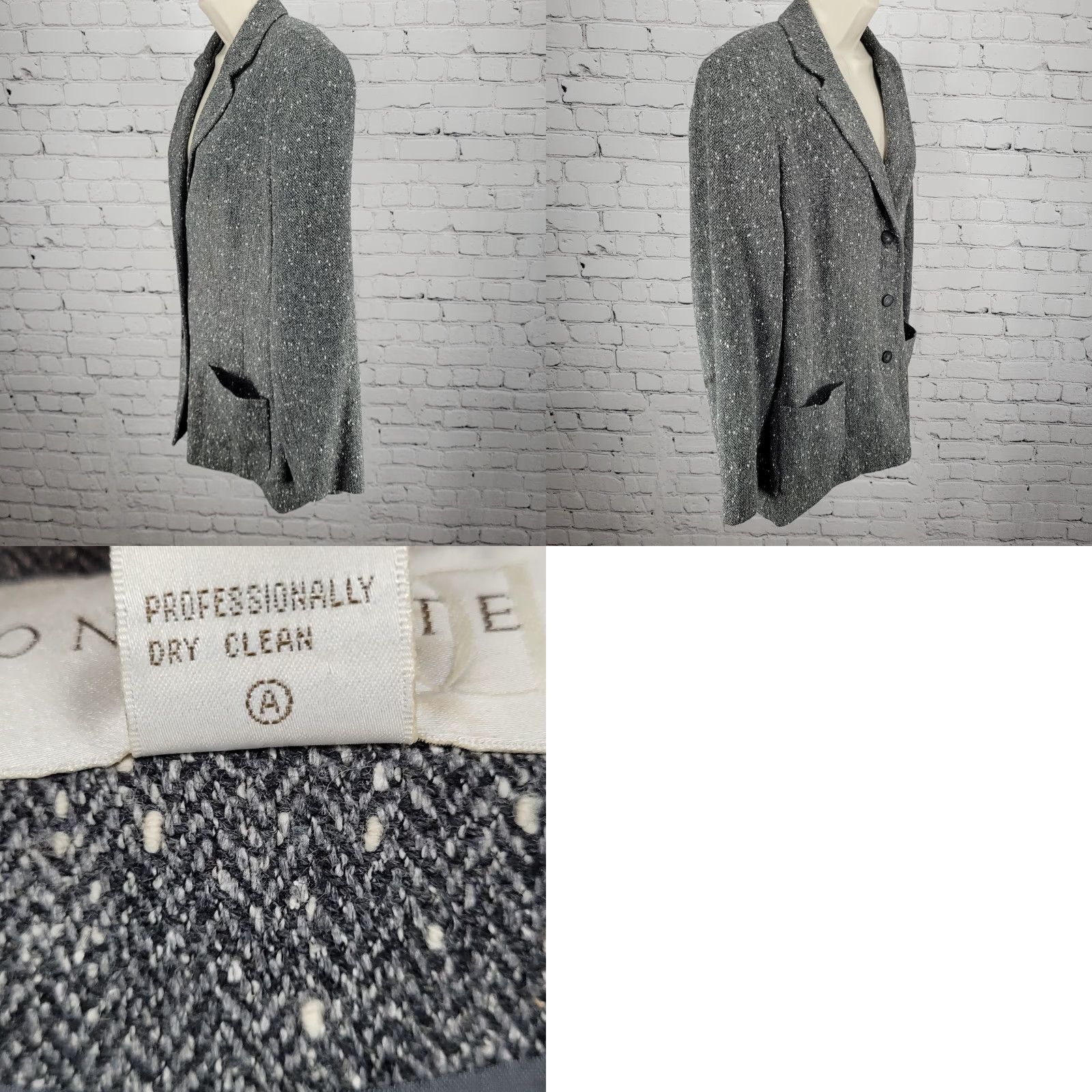 Vintage VTG Don Caster Blazer Women L Wool Silk Herringbone Notch Three-Button Single-Breasted Jacket Crew? Size L / US 10 / IT 46 - 9 Thumbnail