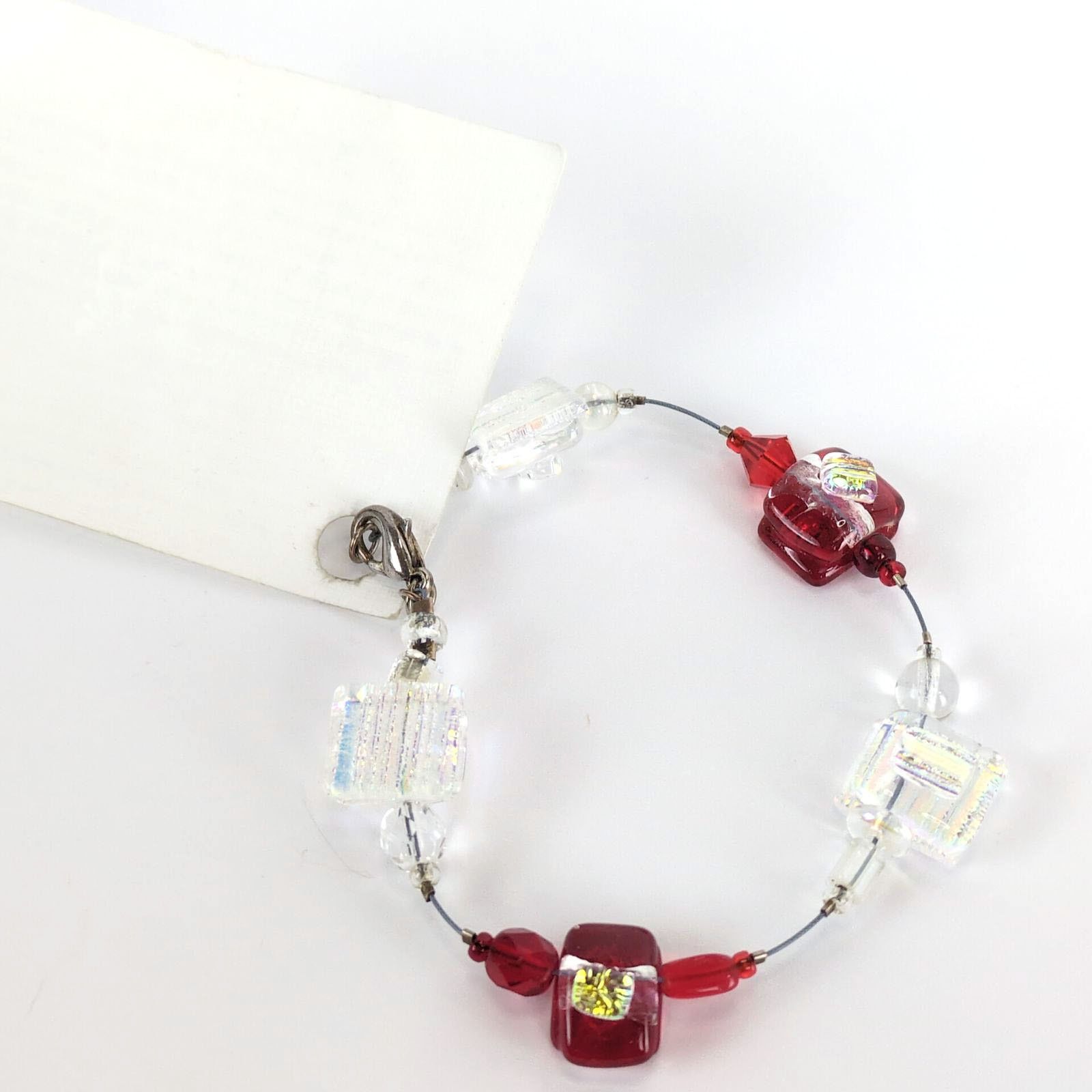 Handmade Prosperity Studio Dichroic White Red Art Glass Bead Bracelet Size ONE SIZE - 4 Thumbnail