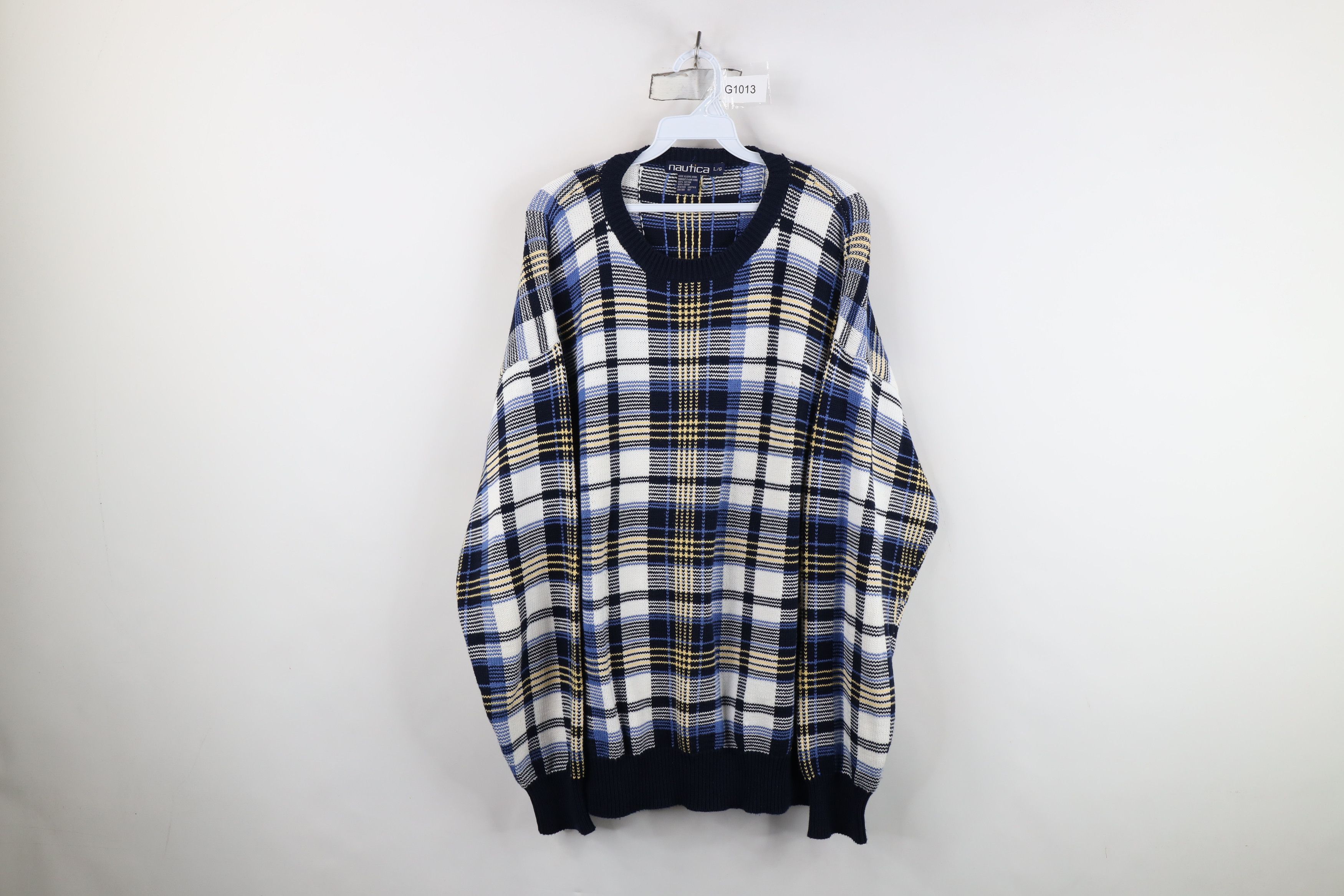 Nautica Vintage 90s Nautica Plaid Knit Crewneck Sweater Cotton Size US L / EU 52-54 / 3 - 1 Thumbnail