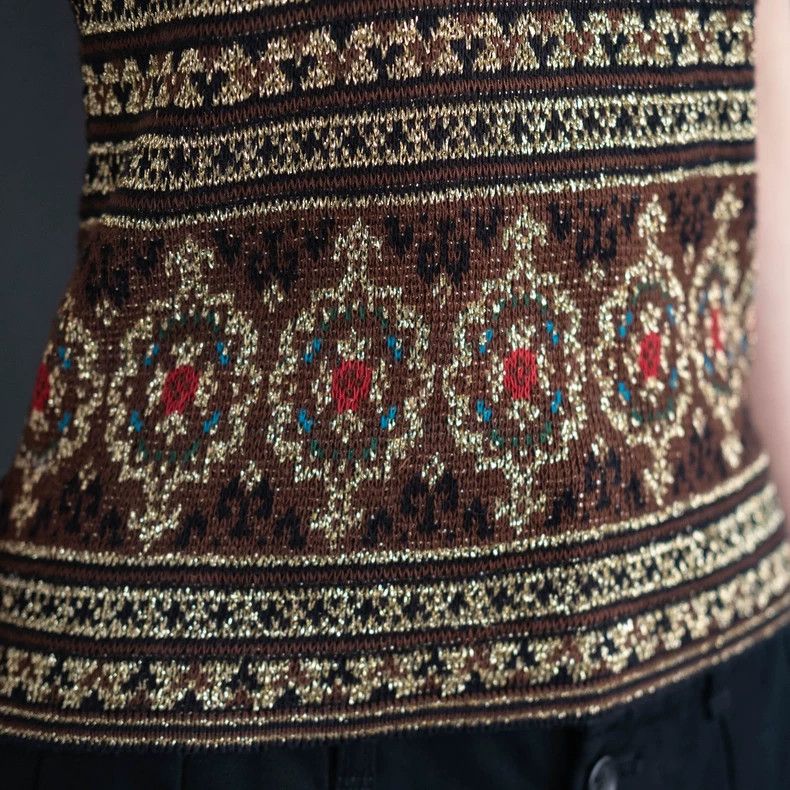 Kenzo KENZO Walkout style ethnic brown gold thread knit vest vin Size M / US 6-8 / IT 42-44 - 5 Thumbnail