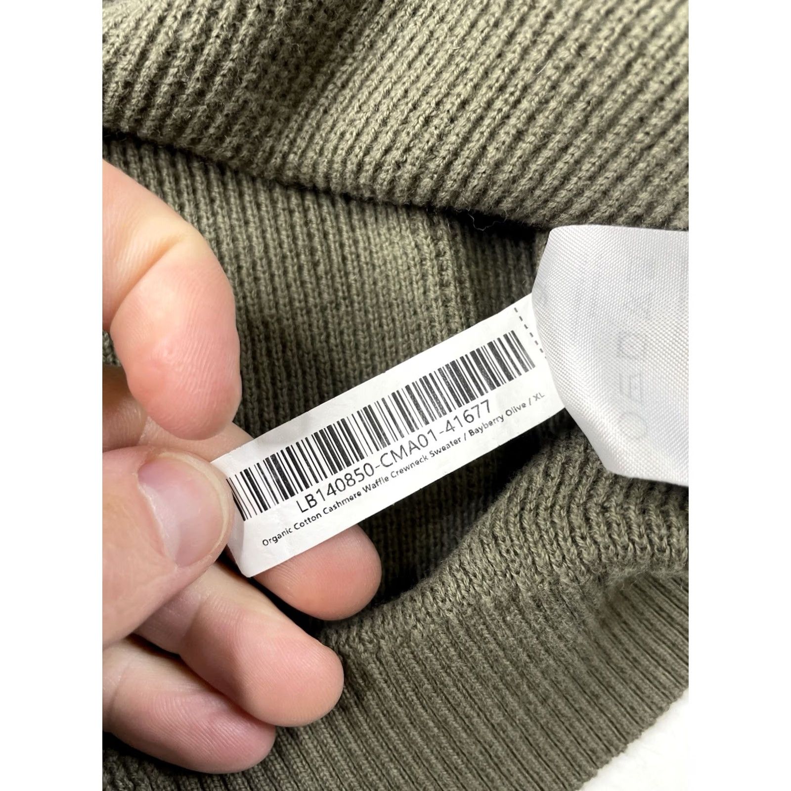 Quince Quince Organic Cotton Cashmere Waffle Crewneck Sweater Olive Green XL Mens Crew Neck Long Sleeve Pullover Breathable Knit Size XL / US 12-14 / IT 48-50 - 7 Thumbnail