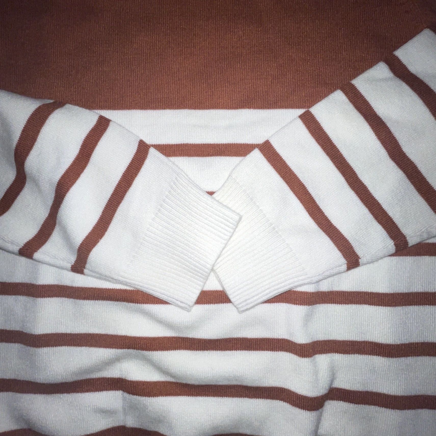 Vintage KIRUNDO Women’s XL Burnt Orange Rust Cream Striped Sweater Long Sleeve Cowl Neck Knit Woolless? (Wait) Size XL / US 12-14 / IT 48-50 - 7 Thumbnail