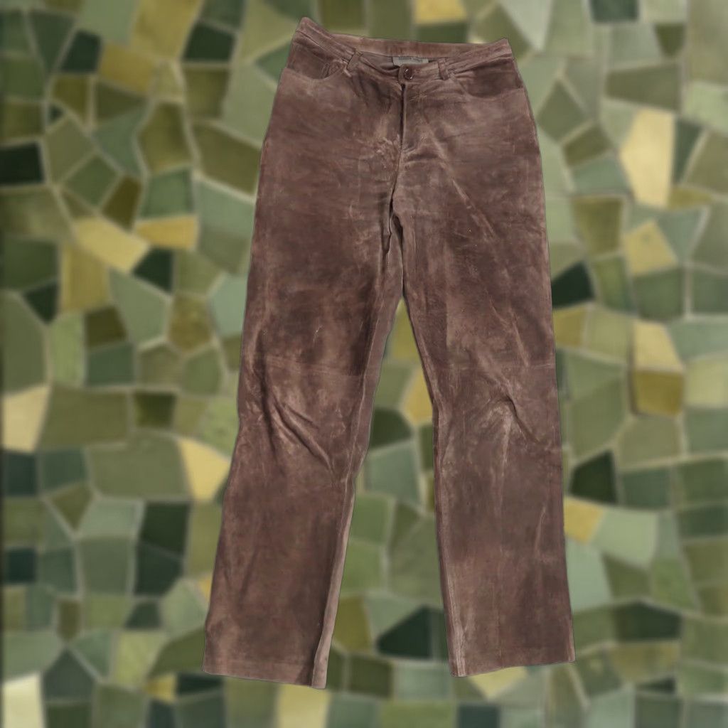 CHOCOOLATE VINTAGE Brandon Thomas Chocolate Brown Suede Leather Pants Women 90s Straight Leg 8 Ankle Capris, High Rise, Inseam 30, Fall Winter Mens? Size 30" / US 8 / IT 44 - 1 Thumbnail