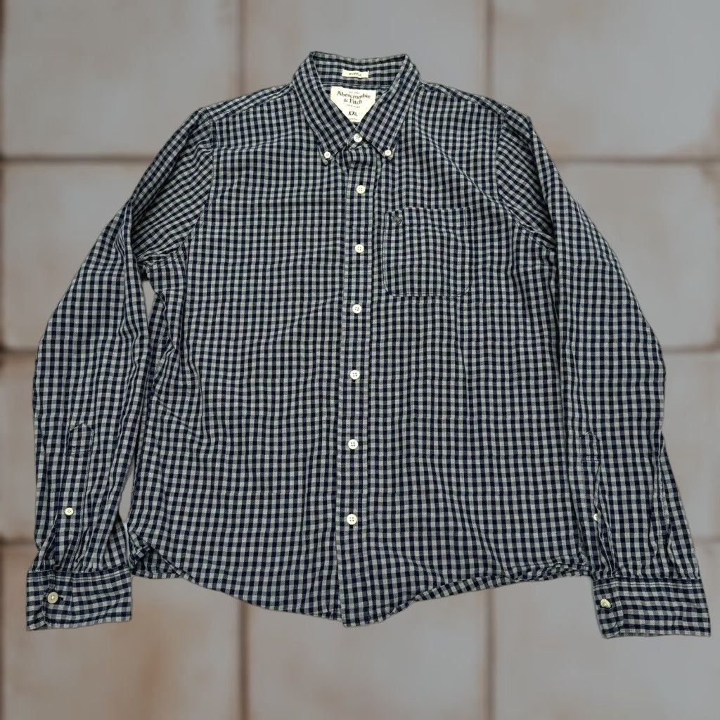 Abercrombie & Fitch Abercrombie & Fitch Men XXL Button-Down Shirt Long Sleeve Check Blue/Grey Size US XXL / EU 58 / 5 - 1 Thumbnail