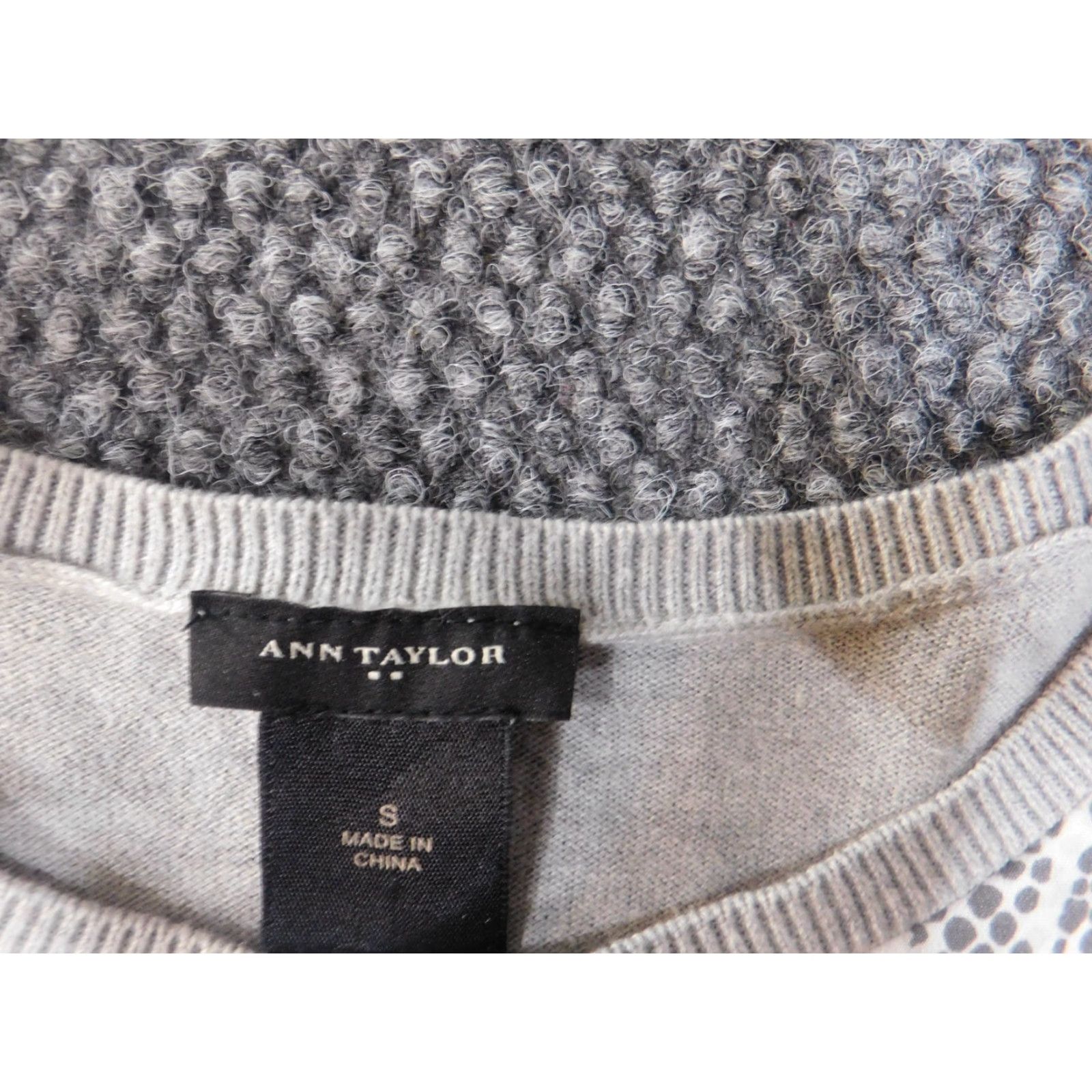 Ann Taylor Ann Taylor Sweater Pullover Crew Neck Long Sleeve Gray Cotton Knit Geometric Stretch, S, Casual, Regular, Women, Classic Fit Size S / US 4 / IT 40 - 7 Thumbnail