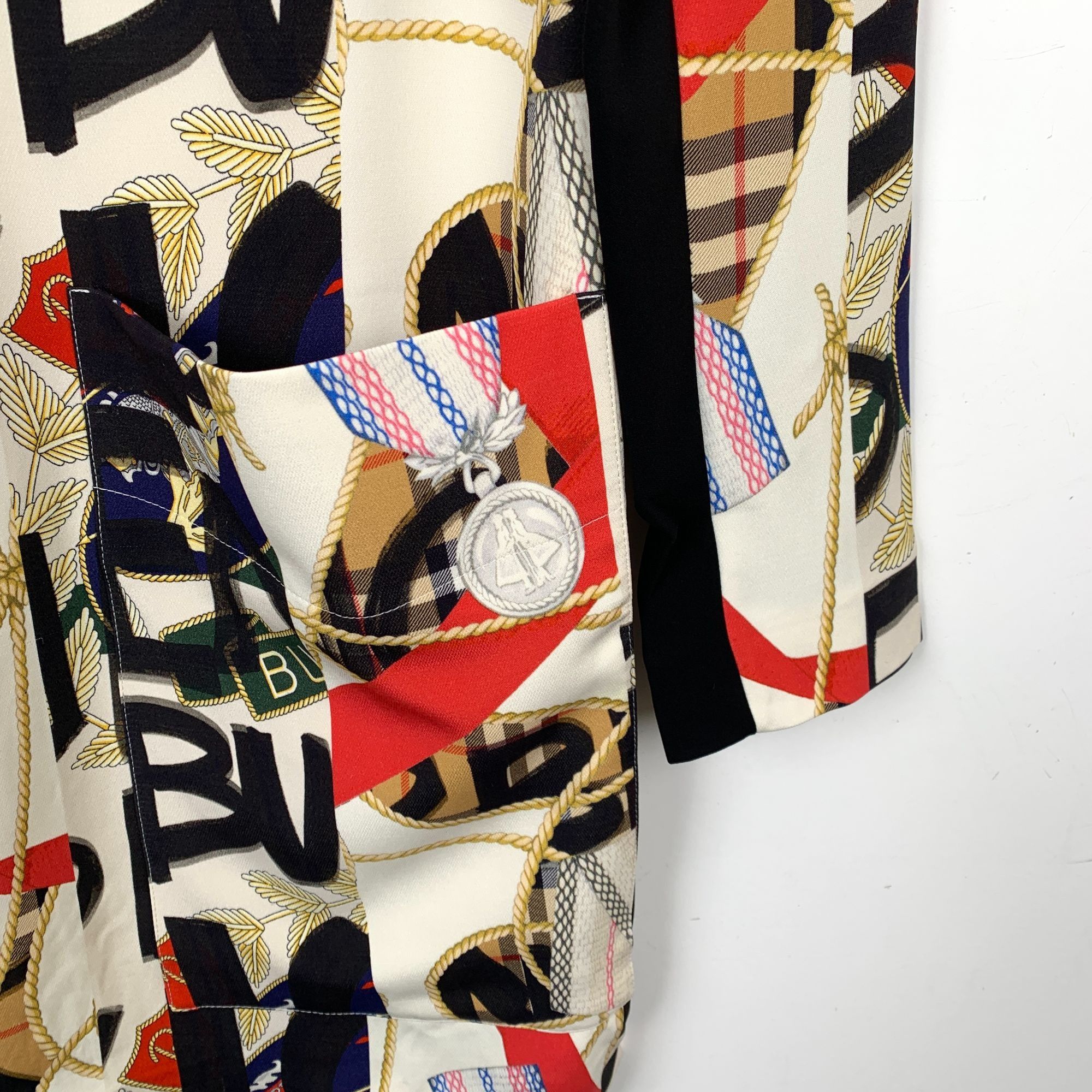 Burberry Burberry Multicolor Letter Print Silk Long Sleeve Dress (Siz Size XS / US 0-2 / IT 36-38 - 6 Thumbnail