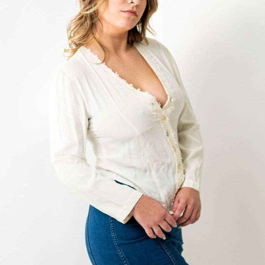 Vintage Vintage 90s Sexy Low Cute Lace Blouse Size S / US 4 / IT 40 - 2 Thumbnail