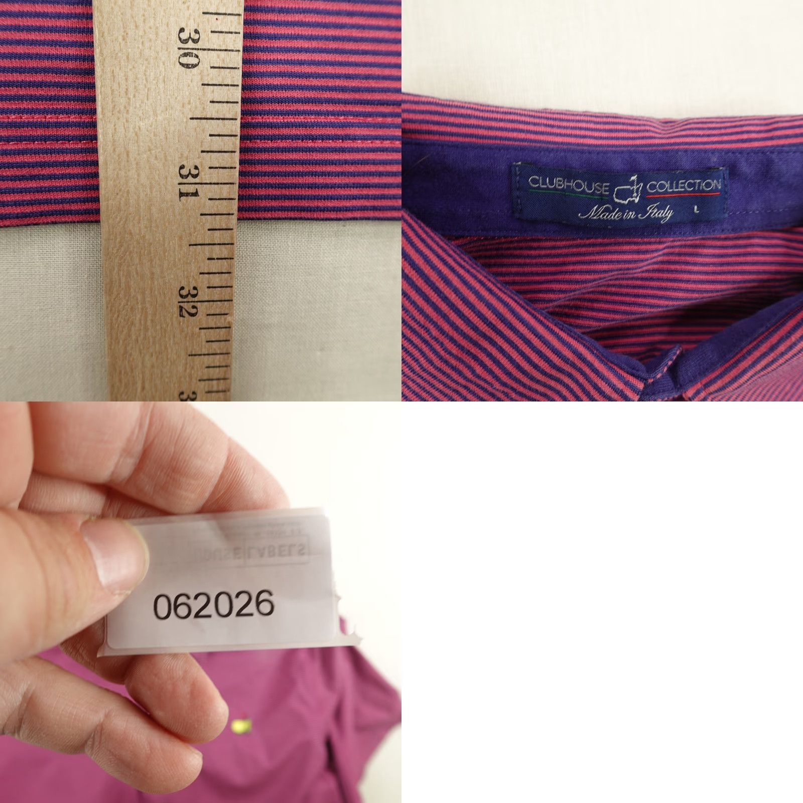 Vintage Masters Polo Shirt Men L Pink Purple Stripes Clubhouse Collection Golf Italy Size US L / EU 52-54 / 3 - 8 Thumbnail