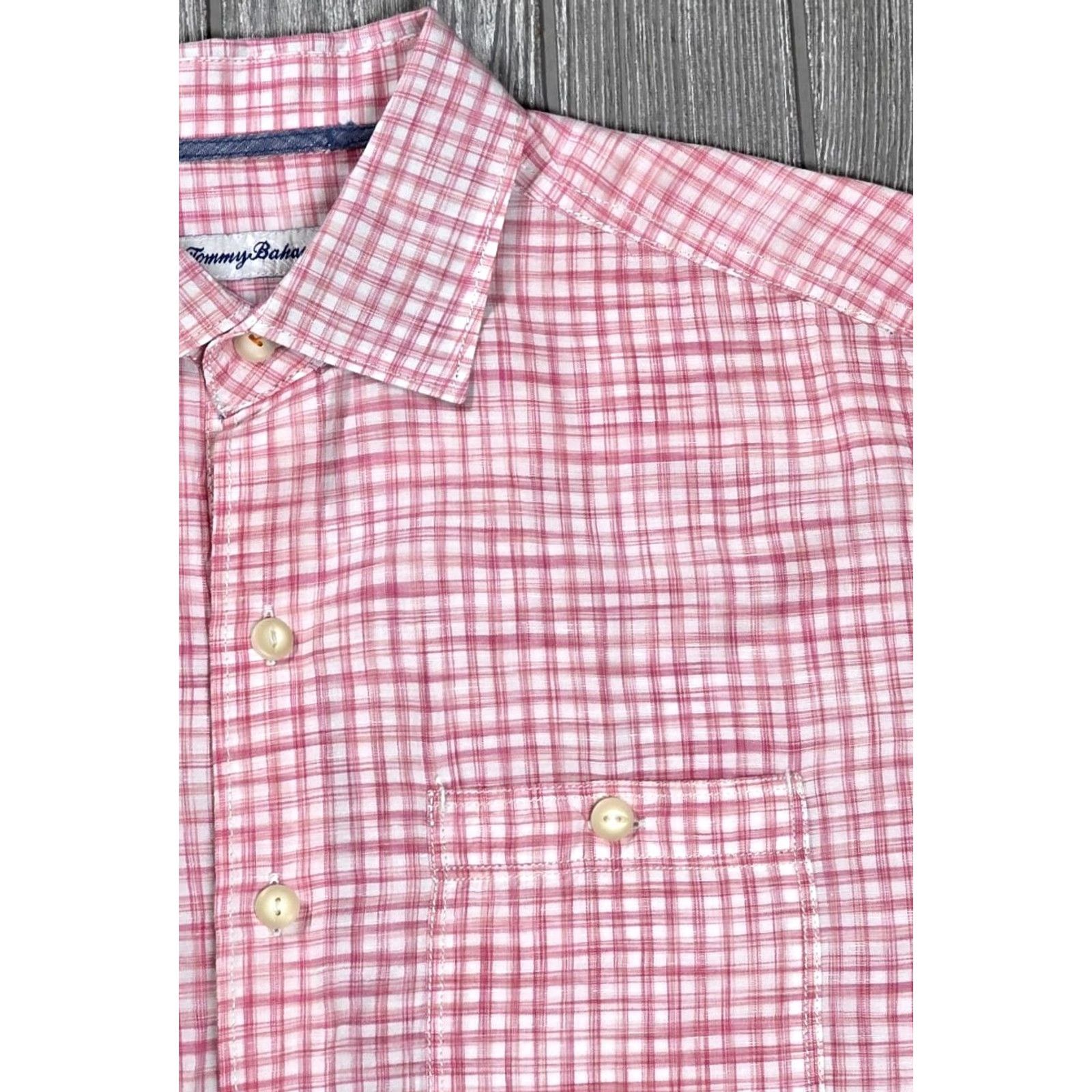 Tommy Bahama Tommy Bahama Paradise Breezer Shirt Pink Plaid Short Sleeve Linen Blend Mens S Size US S / EU 44-46 / 1 - 3 Thumbnail