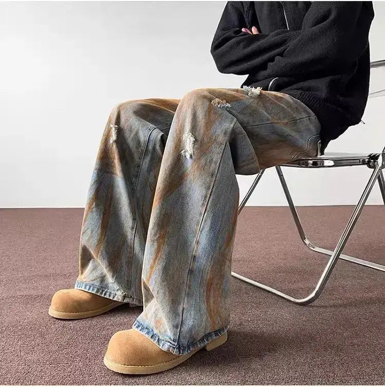 Japanese Brand Retro casual hip-hop tie dyed distressed jeans Size US 32 / EU 48 - 2 Thumbnail
