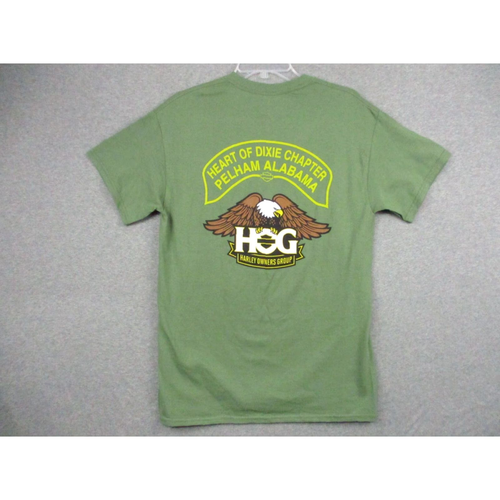 Gildan Gildan T Shirt Medium Green HOG Motorcycle Short Sleeve Cotton Pelham AL Mens Regular Green Logo Vintage: No Size US M / EU 48-50 / 2 - 7 Thumbnail