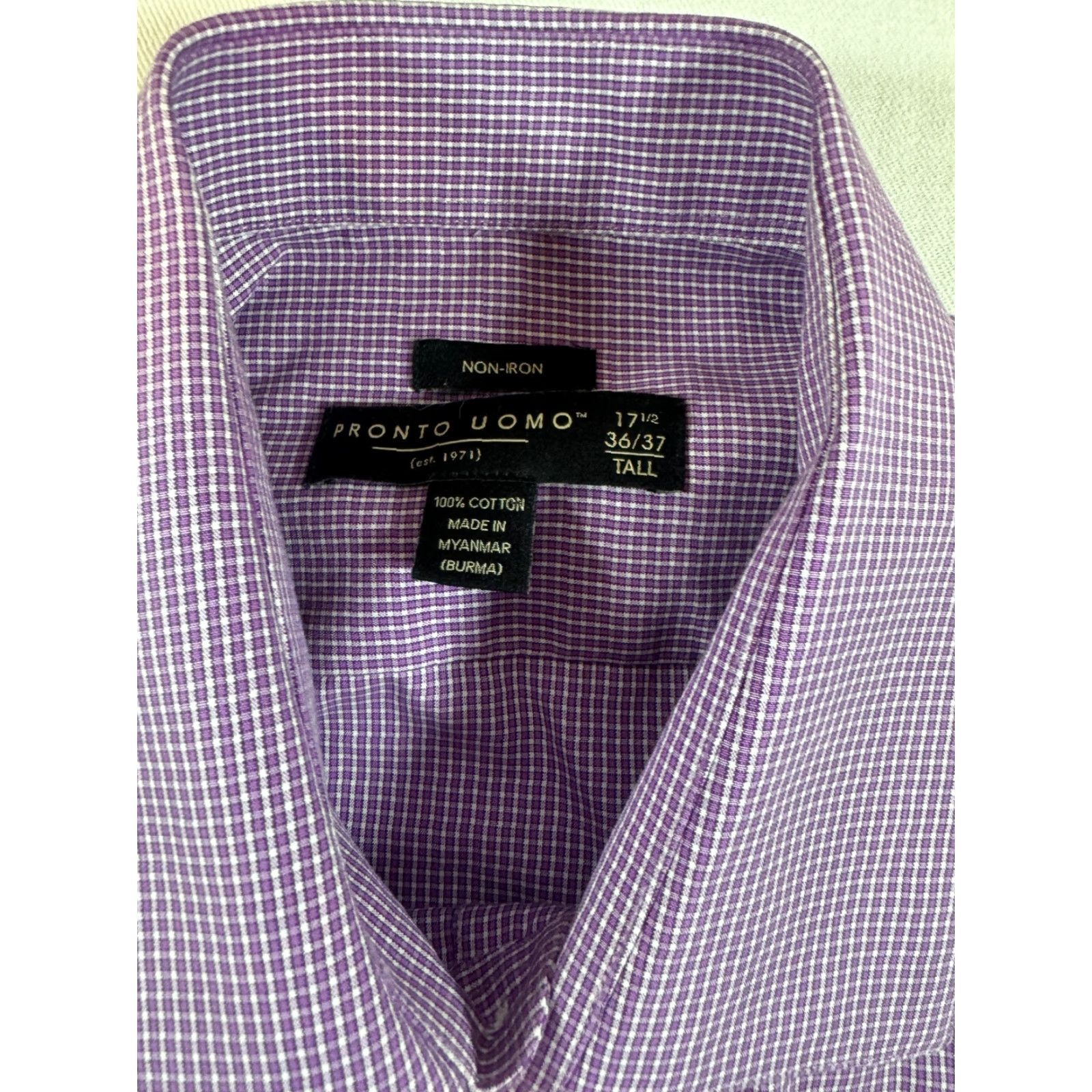 Pronto Uomo VINTAGE Pronto Uomo Purple Check Shirt Long Sleeve Button-Up Cotton 2035 XLT Mens Size US XL / EU 56 / 4 - 2 Thumbnail