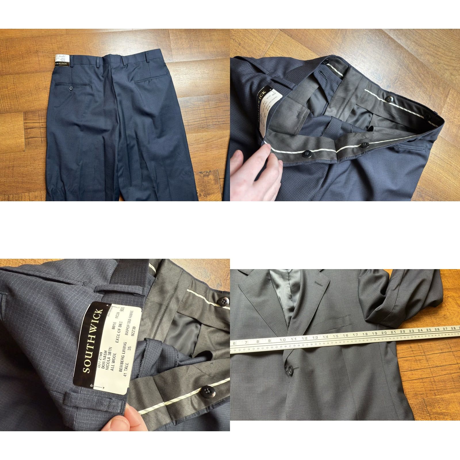 Southwick VINTAGE Southwick Suit Mens 41 Blue VTG Men 41L Blazer Unhemmed Trousers Check NEW Size US 35 - 8 Thumbnail