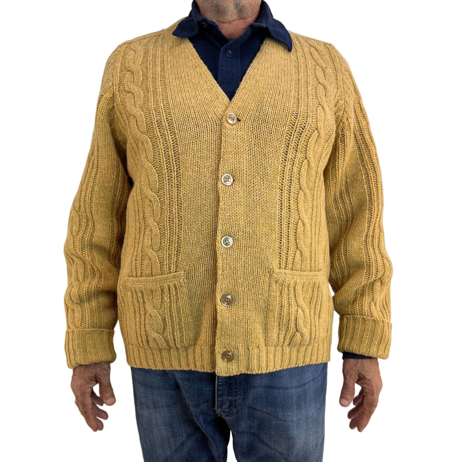 Vintage Vintage Alan Paine Shetland Wool Cable Knit Cardigan Tan Size US M / EU 48-50 / 2 - 1 Thumbnail