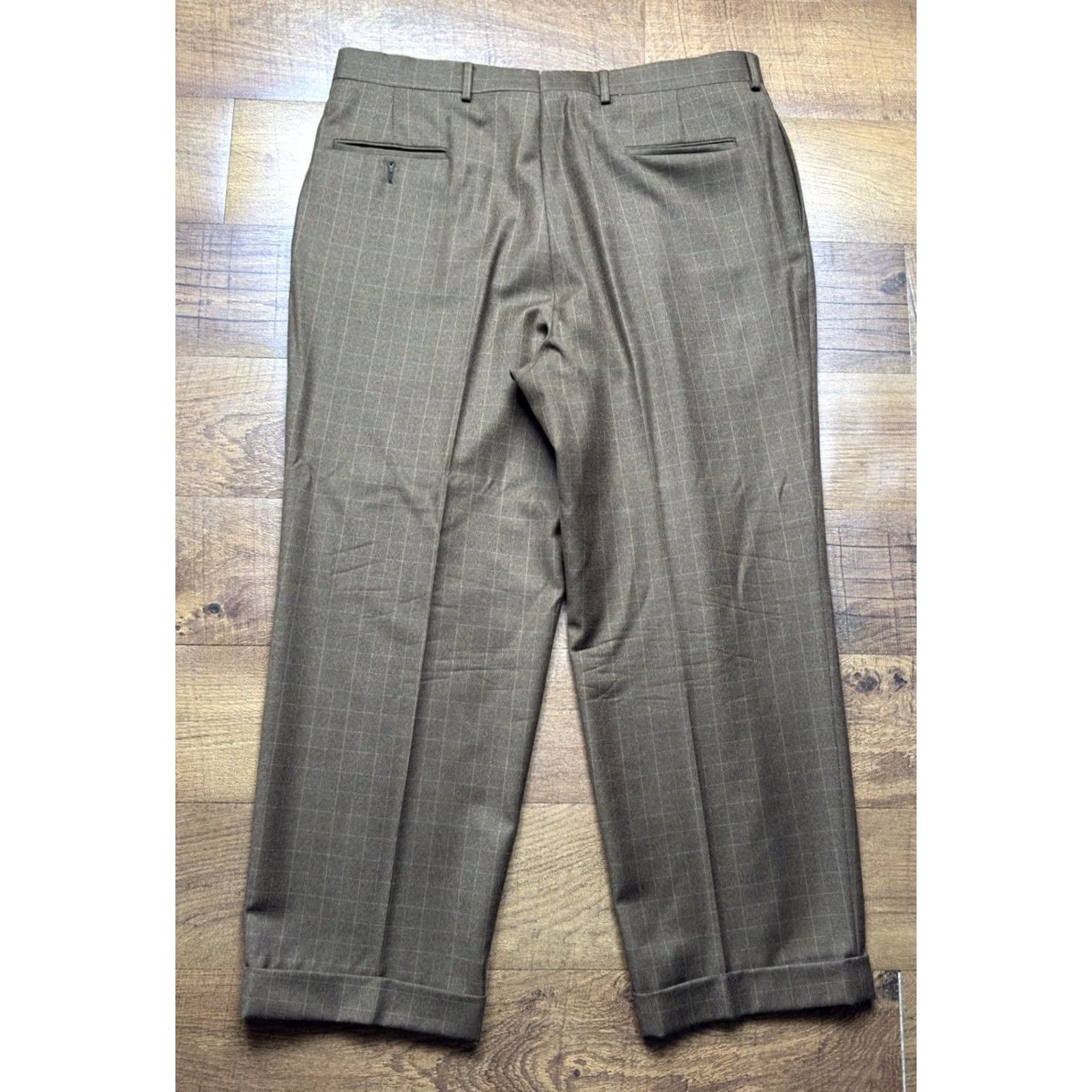 Vintage VINTAGE Corbin Wool trousers Windowpane Pants brown Pleated Cuffed 38X28 Men Dress Pants Wool Re… Size US 38 / EU 54 - 3 Thumbnail