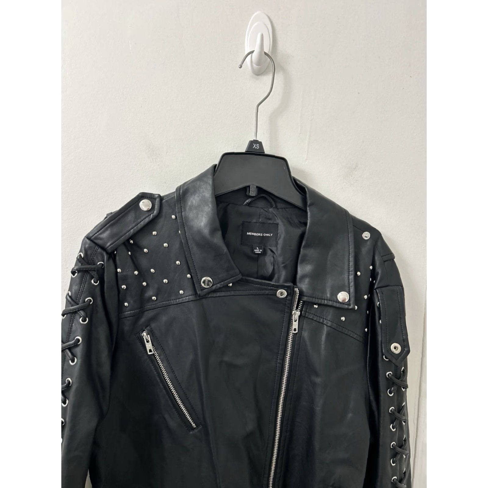 Members Only Members Only Leather Jacket Womens L Black Studded Lace Up Moto Jacket Size L / US 10 / IT 46 - 2 Thumbnail