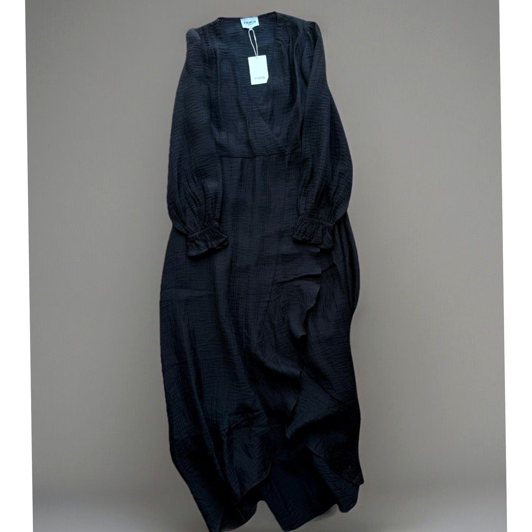 Vintage Frnch Paris Taisy Woven Dress XS Black Maxi Sundress Puff Sleeve V-Neck NWT New York Designer Boho Summer Glam Casual Party/Cocktail Women XS Size XS / US 0-2 / IT 36-38 - 2 Thumbnail