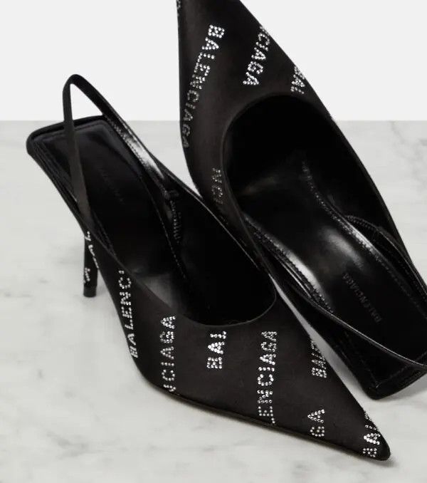 Balenciaga o1y0625 Logo Spike Heel Pumps in Black Size US 9 / IT 39 - 4 Thumbnail