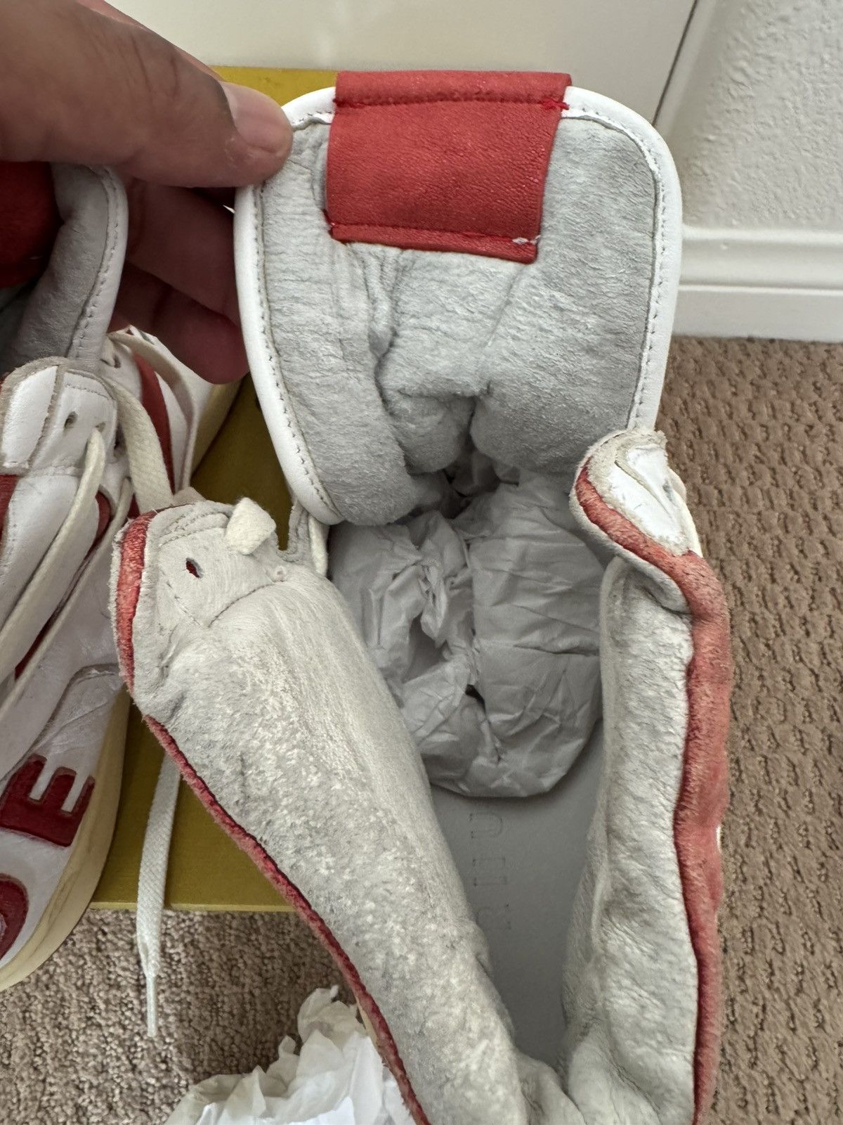 Rhude Rhude hi bball sneakers red/white leather Size US 12 / EU 45 - 7 Thumbnail