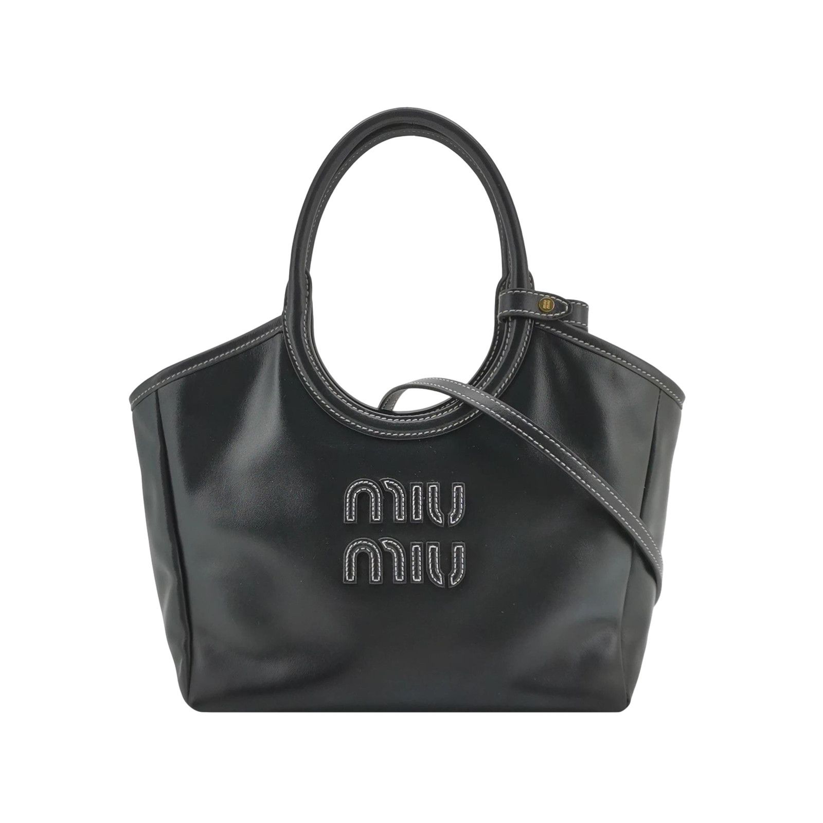 Miu Miu Miu Miu Ivy Black Leather Logo Handle Bag ONE SIZE Size ONE SIZE - 1 Thumbnail