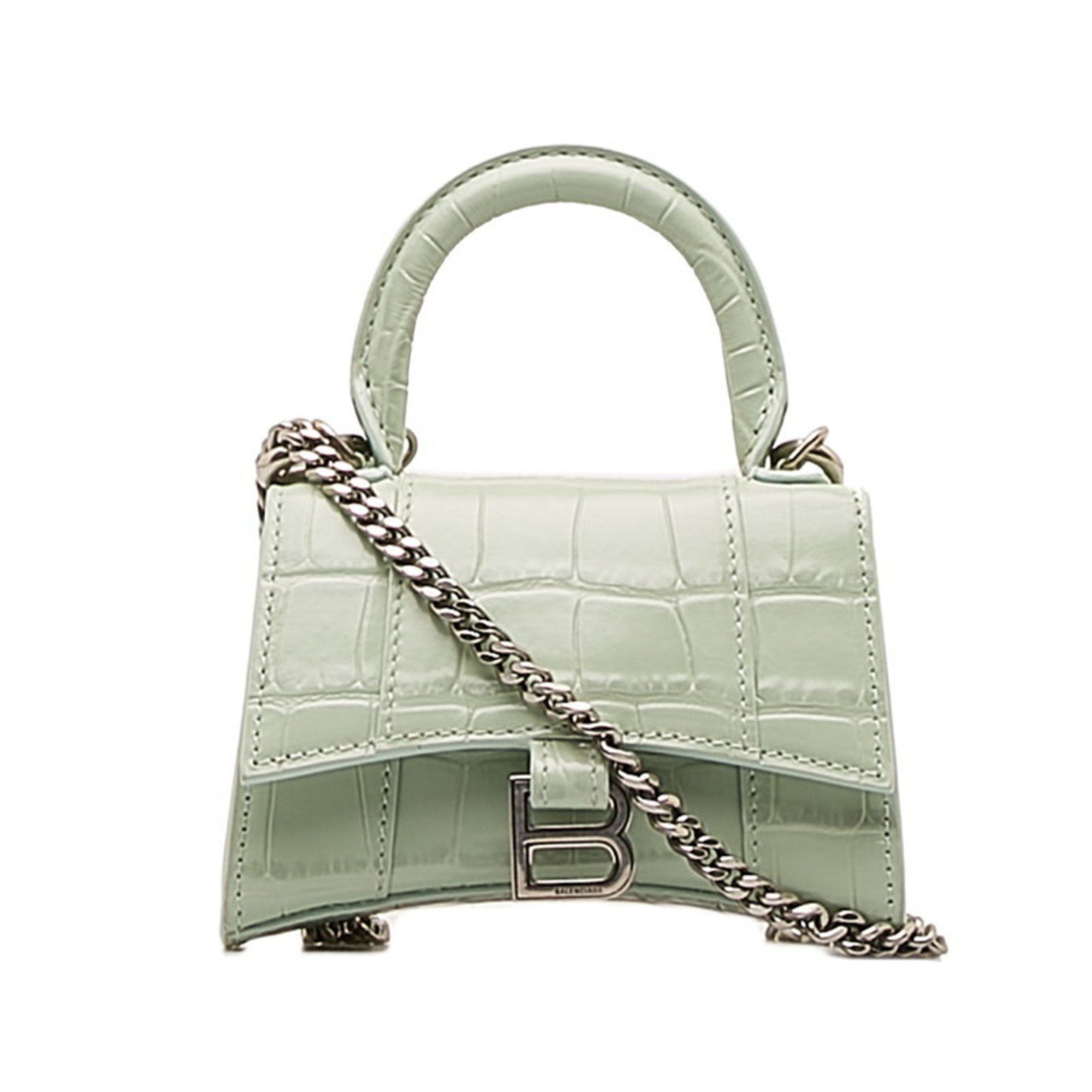 image of Balenciaga Hourglass Handbag Shoulder Bag 664676 Light Green Leather Women's Balenciaga