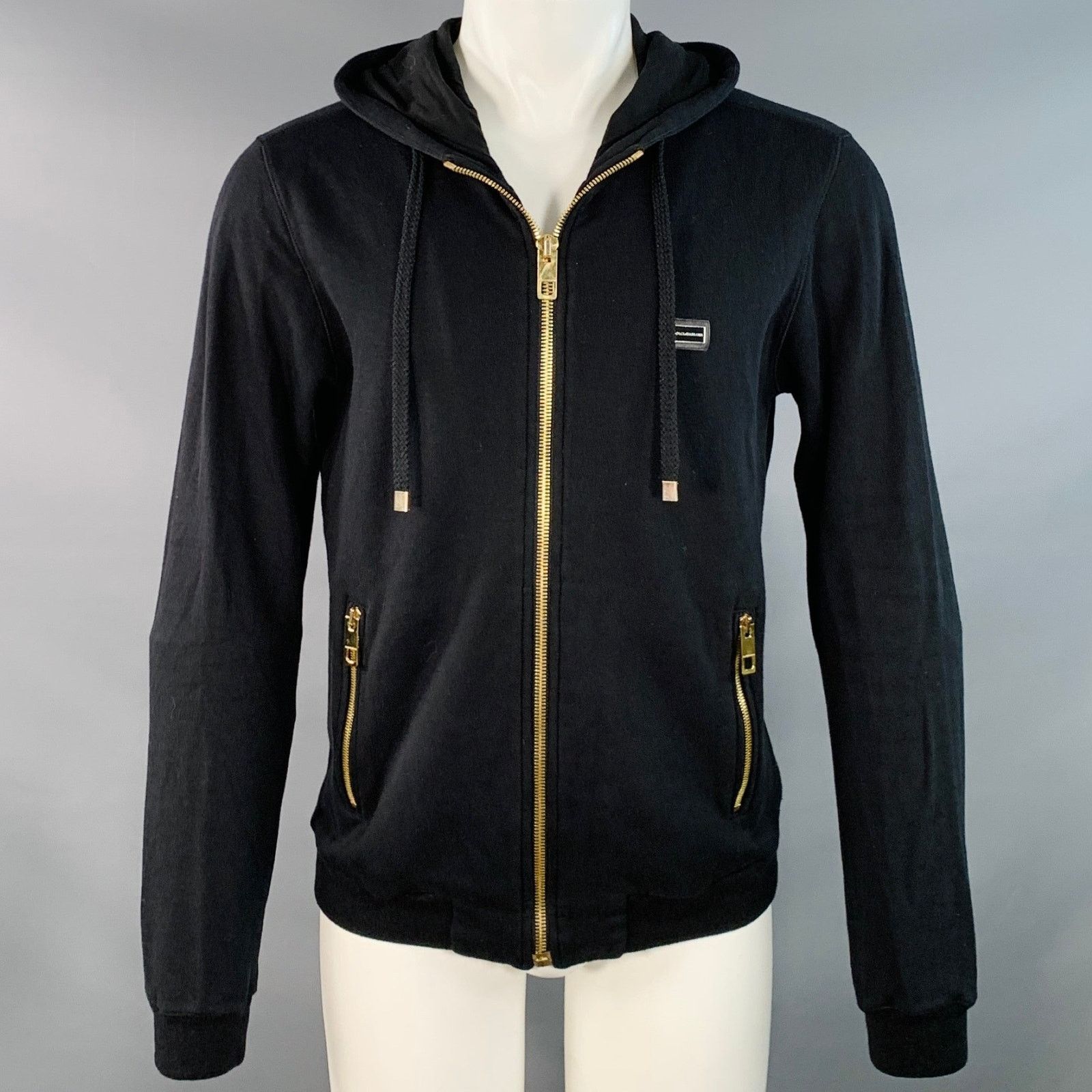 Dolce & Gabbana Size M Black Gold Cotton Cashmere Hooded Sweatshirt Size US M / EU 48-50 / 2 - 1 Thumbnail