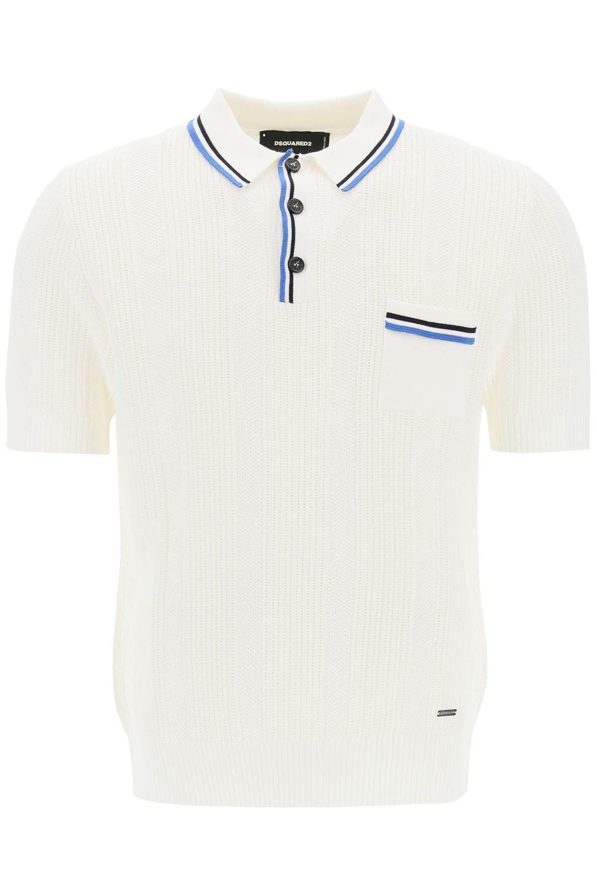 Image of Dsquared2 Perforated Knit Polo Shirt in White Variant, Men's (Size XL)