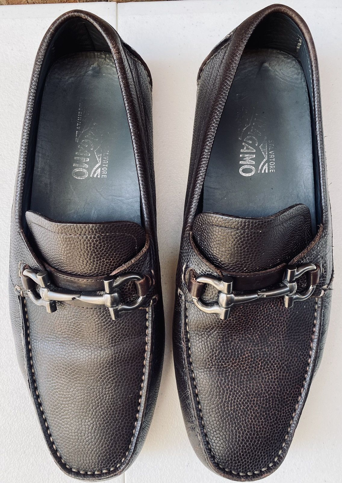 Salvatore Ferragamo SF 🇮🇹 brown leather parigi double gancio bit driver 8.5 EEE Size US 8.5 / EU 41-42 - 4 Thumbnail