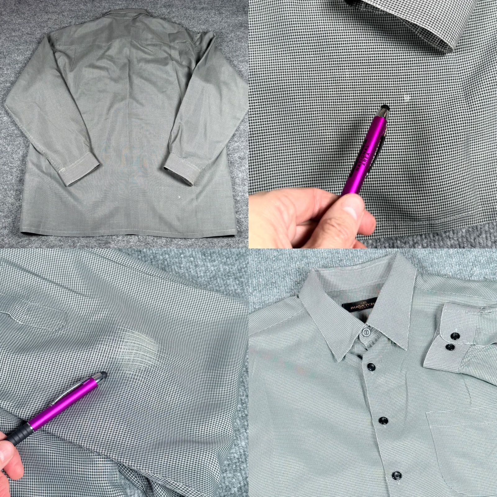 BUGATCHI Bugatchi Uomo XL Button-Down Shirt Men's Long Sleeve Green Gingham Check Designer Pocketed Breathable Cotton Blend Flaws Size US XL / EU 56 / 4 - 9 Thumbnail