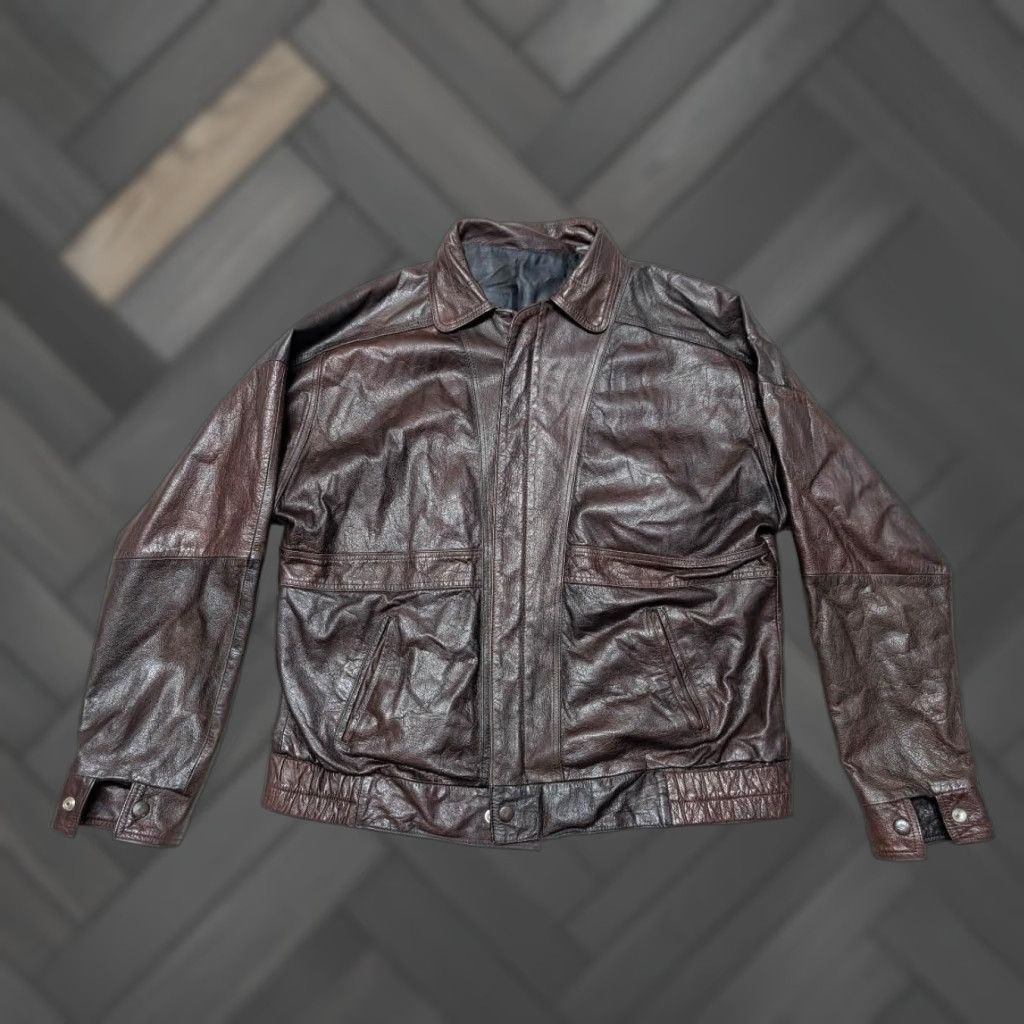 Vintage VINTAGE BOMBER JACKET Mens L 44 Brown Leather Cowhide Zip Flight Model Patina 1990s 1980s Ford Cobra Shelby Car Club Size US L / EU 52-54 / 3 - 1 Thumbnail