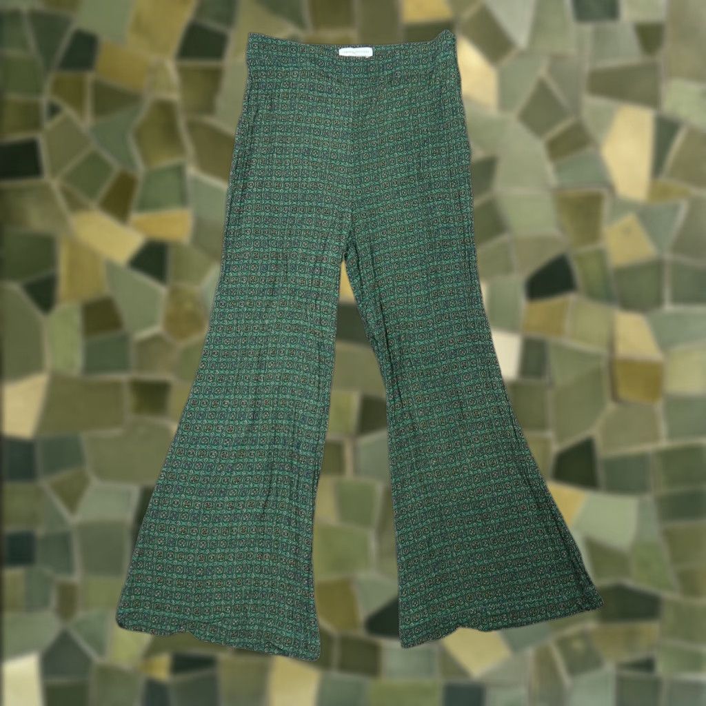 Urban Outfitters Urban Outfitters Green Geometric Print Pants 4 Wide Leg Flare Size 27" / US 4 / IT 40 - 1 Thumbnail