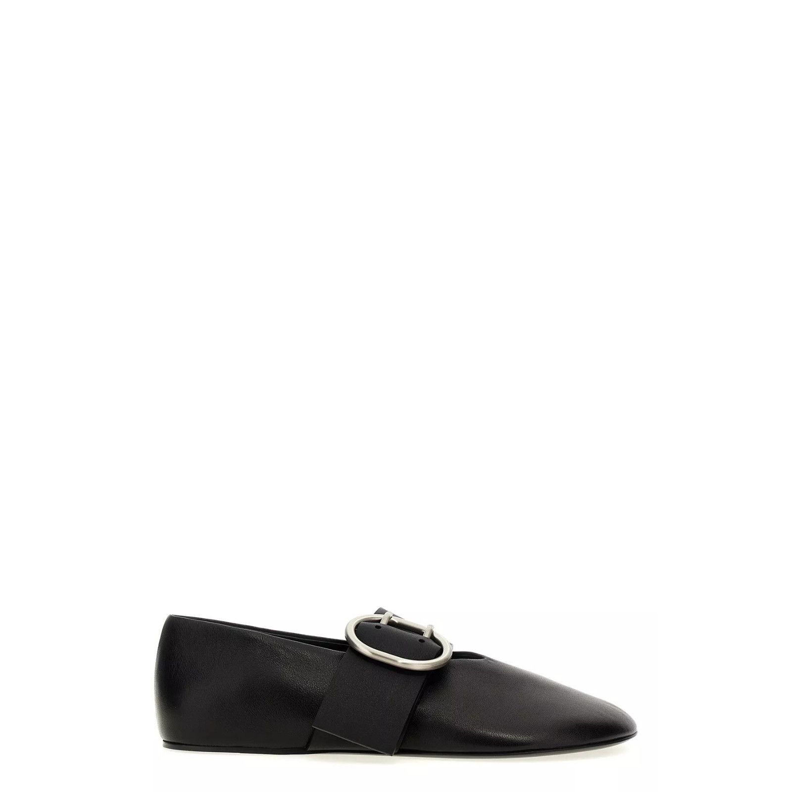 JIL SANDER Buckle Metal Black Leather Ballerina Flats New &