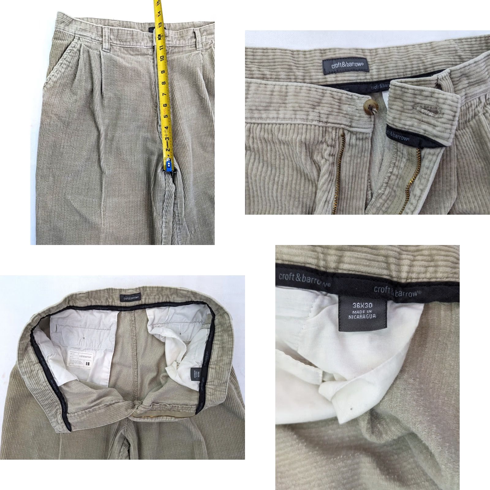 Croft & Barrow Croft & Barrow Pants Men 36x30 (Fits 34x28) Beige Corduroy Straight Pleated Cuff Size US 34 / EU 50 - 8 Thumbnail
