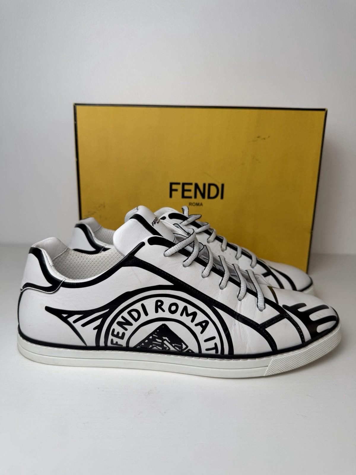 Fendi Fendi x Joshua Vides Leather Low Sneaker White Black SZ 9 Size US 9 / EU 42 - 2 Thumbnail