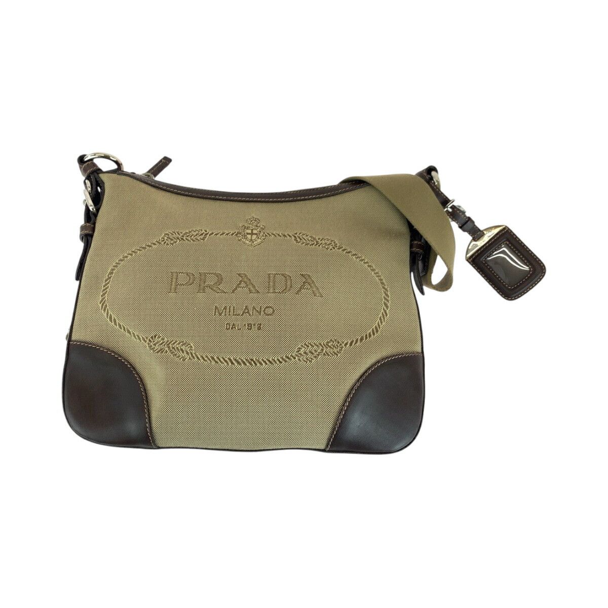 Prada Prada Logo Jacquard Canvas Shoulder Bag Bt0534 Canvas Shoulder Bag Bt0534 in Beige, Women's