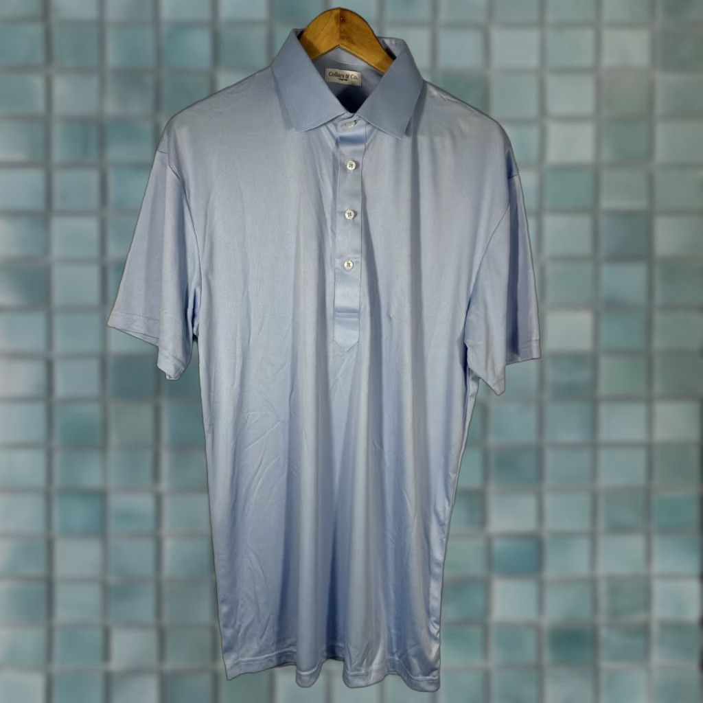 Collars & Co Dress Polo Shirt Large Tall Blue Stretch Solid Short Sleeve Collars and Co Polo Golf Men NWOT