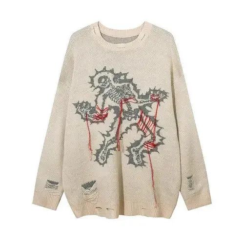 Aran Isles Knitwear × Japanese Brand Skull print sweater knitted oversize pullover with holes Size US M / EU 48-50 / 2 - 1 Thumbnail