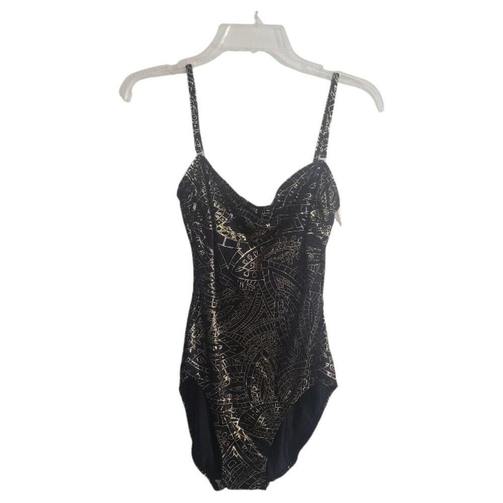 Dior CT1905 Christian Dior Vintage Black & Gold Bathing Suit 12 Size ONE SIZE - 1 Thumbnail