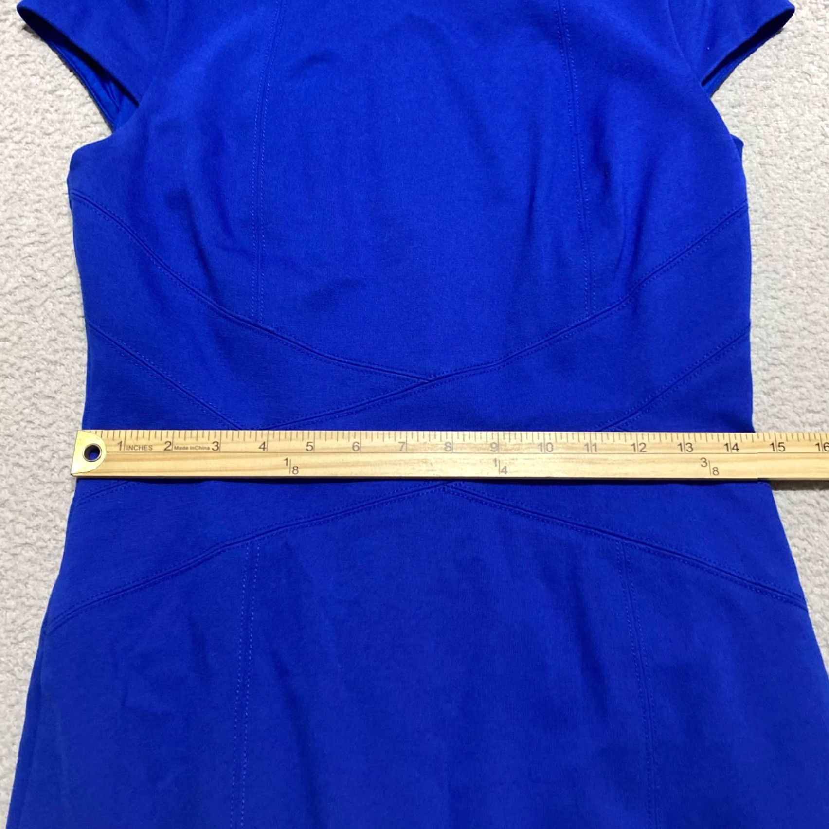 White House Black Market White House Black Market Dress Womens 6 Blue Ponte Short Sleeve Sheath Boat Neck Size 28" / US 6 / IT 42 - 6 Thumbnail