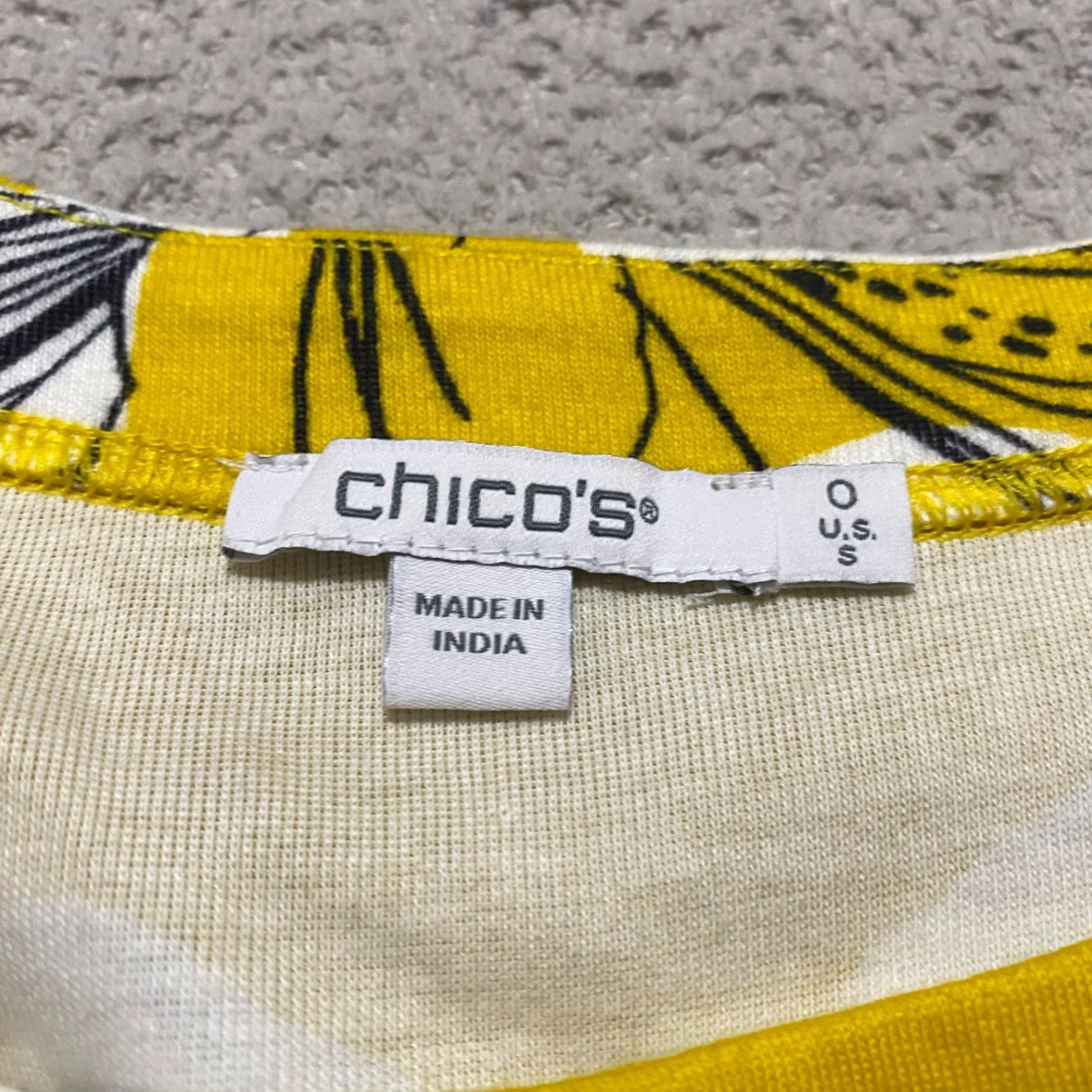 Vintage Chico's Womens Small Shirt Yellow Floral Boat Neck Short Sleeve Pima Cotton Top Size S / US 4 / IT 40 - 3 Thumbnail