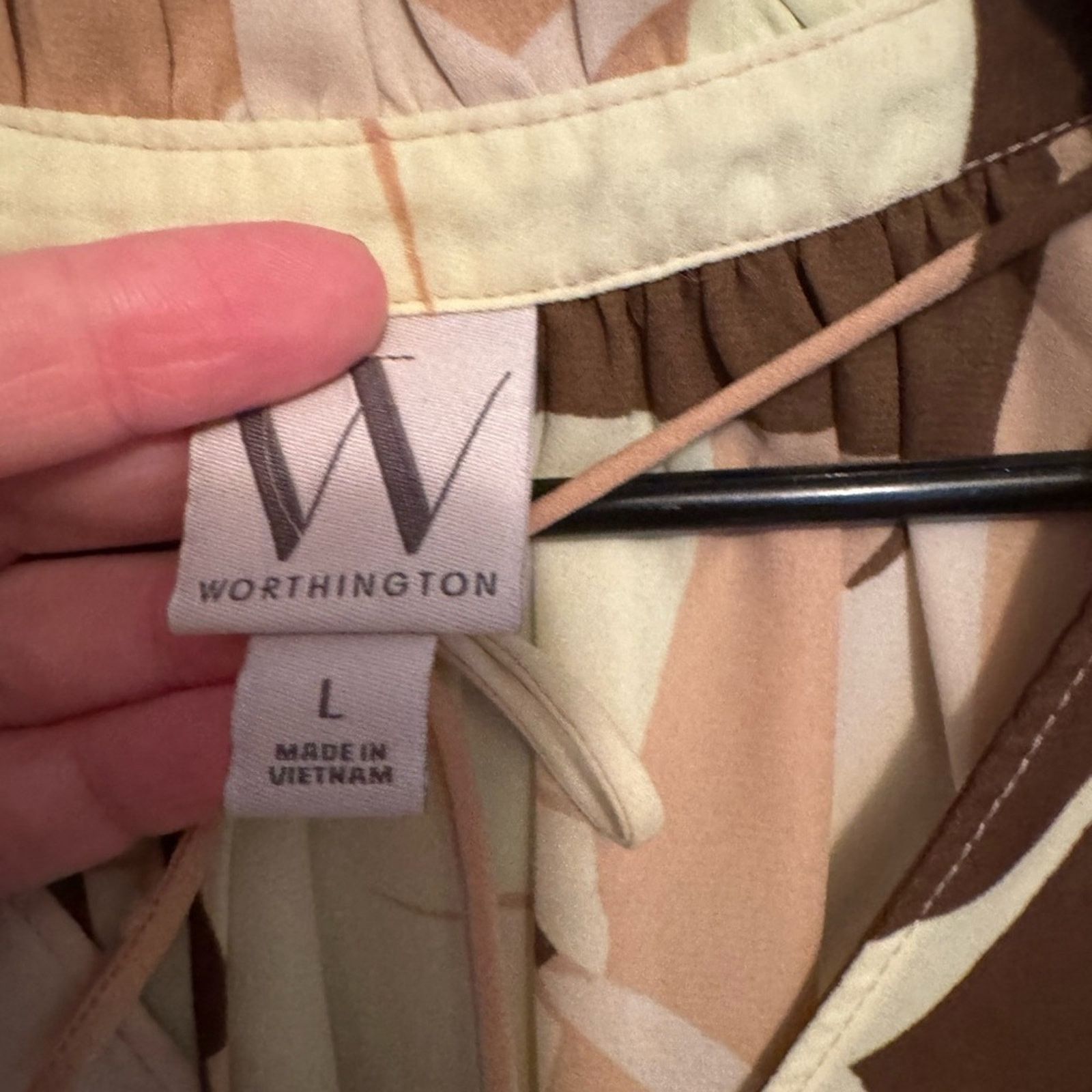 Worthington Worthington Brown and Tan Boxy Short Sleeve Blouse Sz L Size L / US 10 / IT 46 - 5 Thumbnail