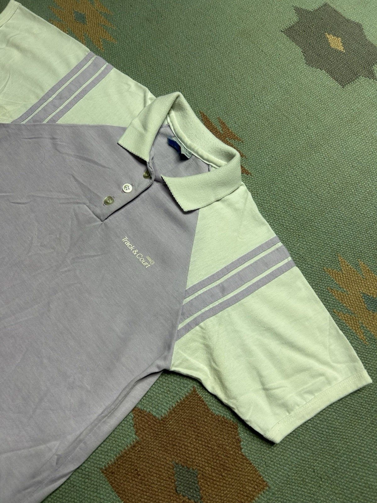 Vintage Vtg 80s polo shirt striped lilac purple 2 tone soft Sm/Med Size US M / EU 48-50 / 2 - 2 Thumbnail