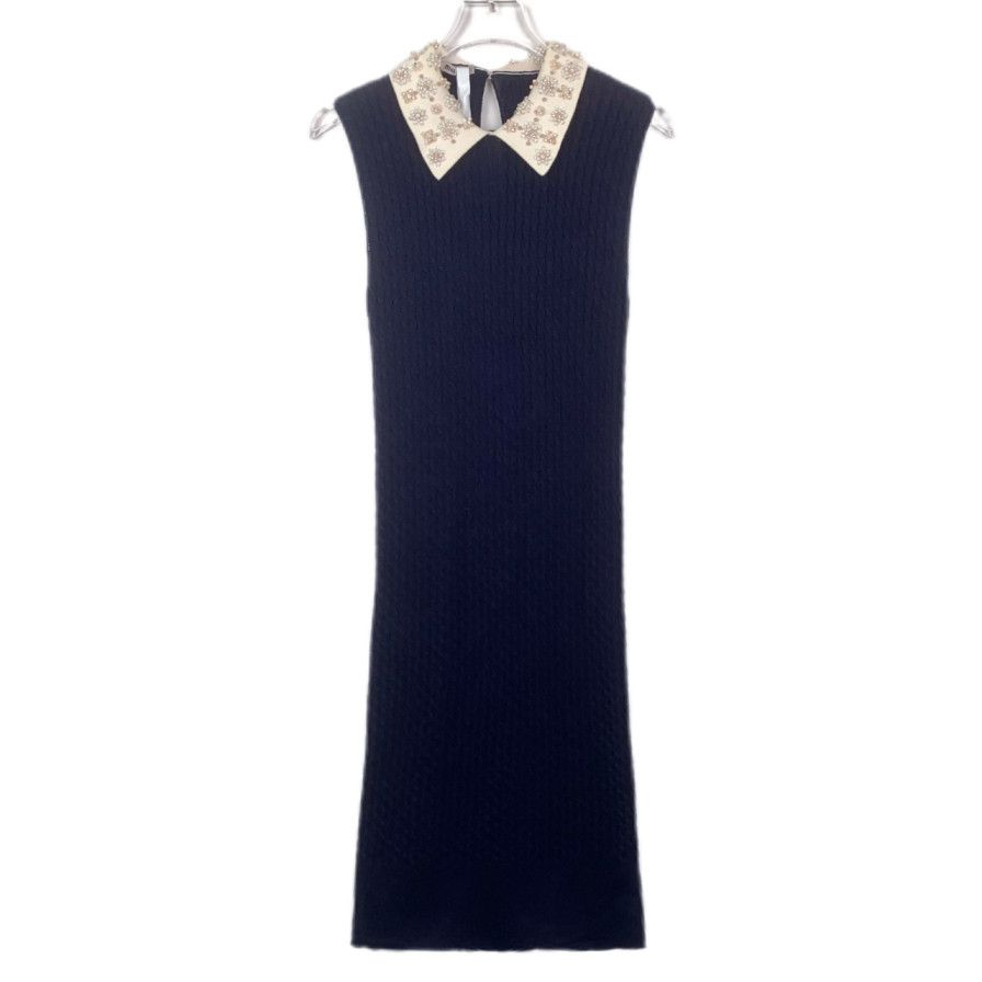 Miu Miu MiuMiu Beaded Collar Blue Sleeveless Knit Dress Size ONE SIZE - 1 Thumbnail