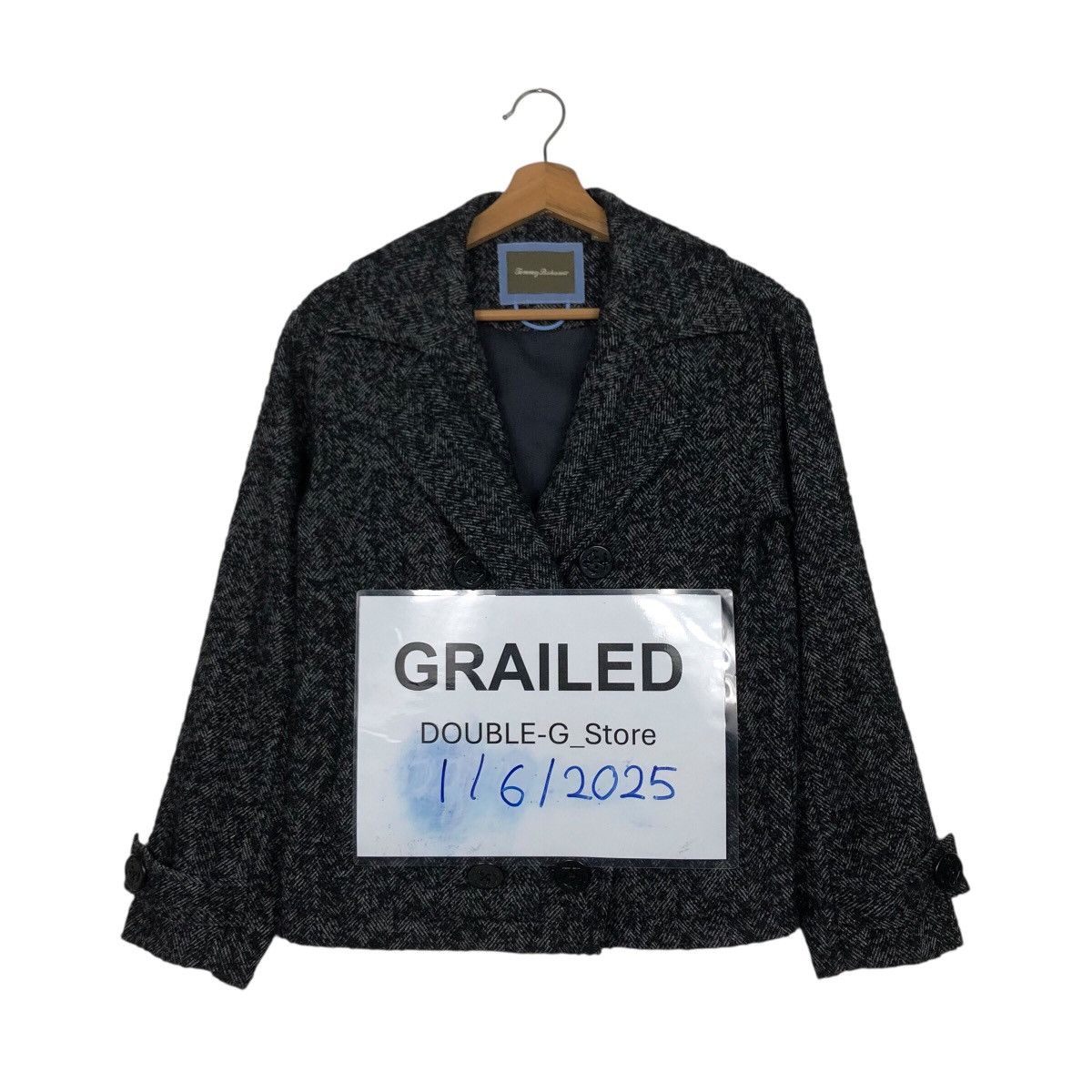 Japanese Brand Tommy Bahama Wool Blend Peacoat — Charcoal Herringbone Size US XS / EU 42 / 0 - 1 Thumbnail