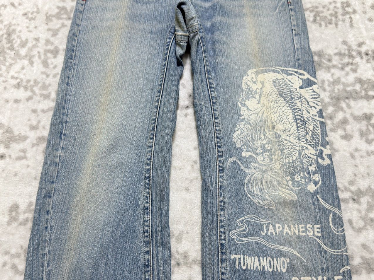 Karakuri Tamashii Tuwamono Japan Dragon Acid Wash Distressed Cropped Denim Size US 33 - 6 Thumbnail