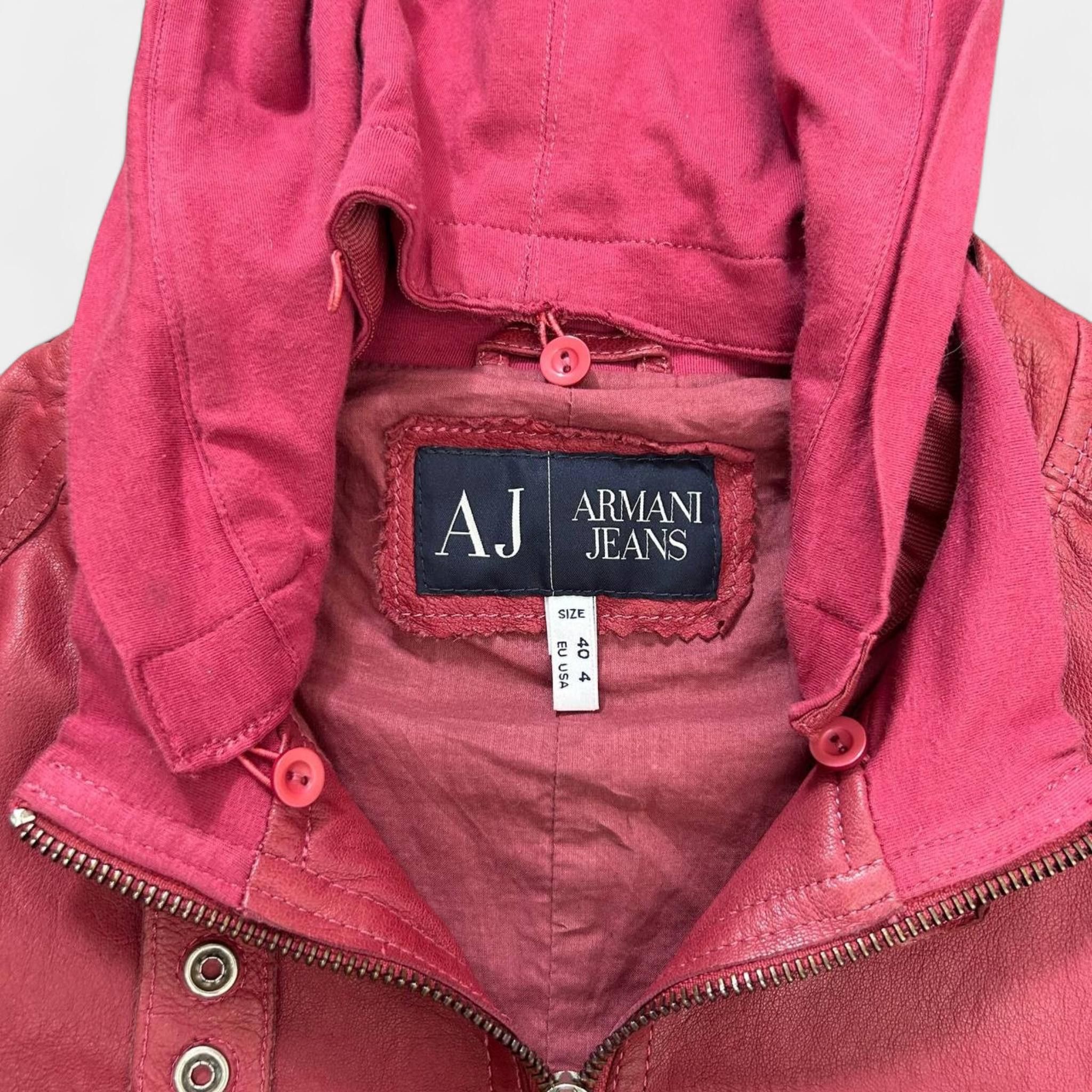 Armani Armani Jeans Pink Hooded Leather Jacket Size S / US 4 / IT 40 - 4 Thumbnail