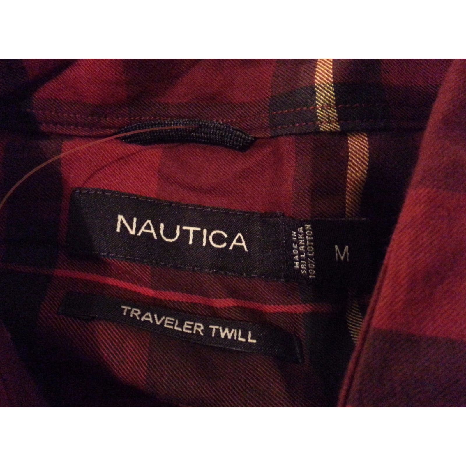 Nautica Nautica Dress Shirt M Medium Red Plaid Cotton Long Sleeve Mens Shirt Size 40R - 5 Thumbnail
